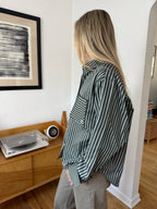 FRNCH Chester Green Striped Buttoned Collared Shirt