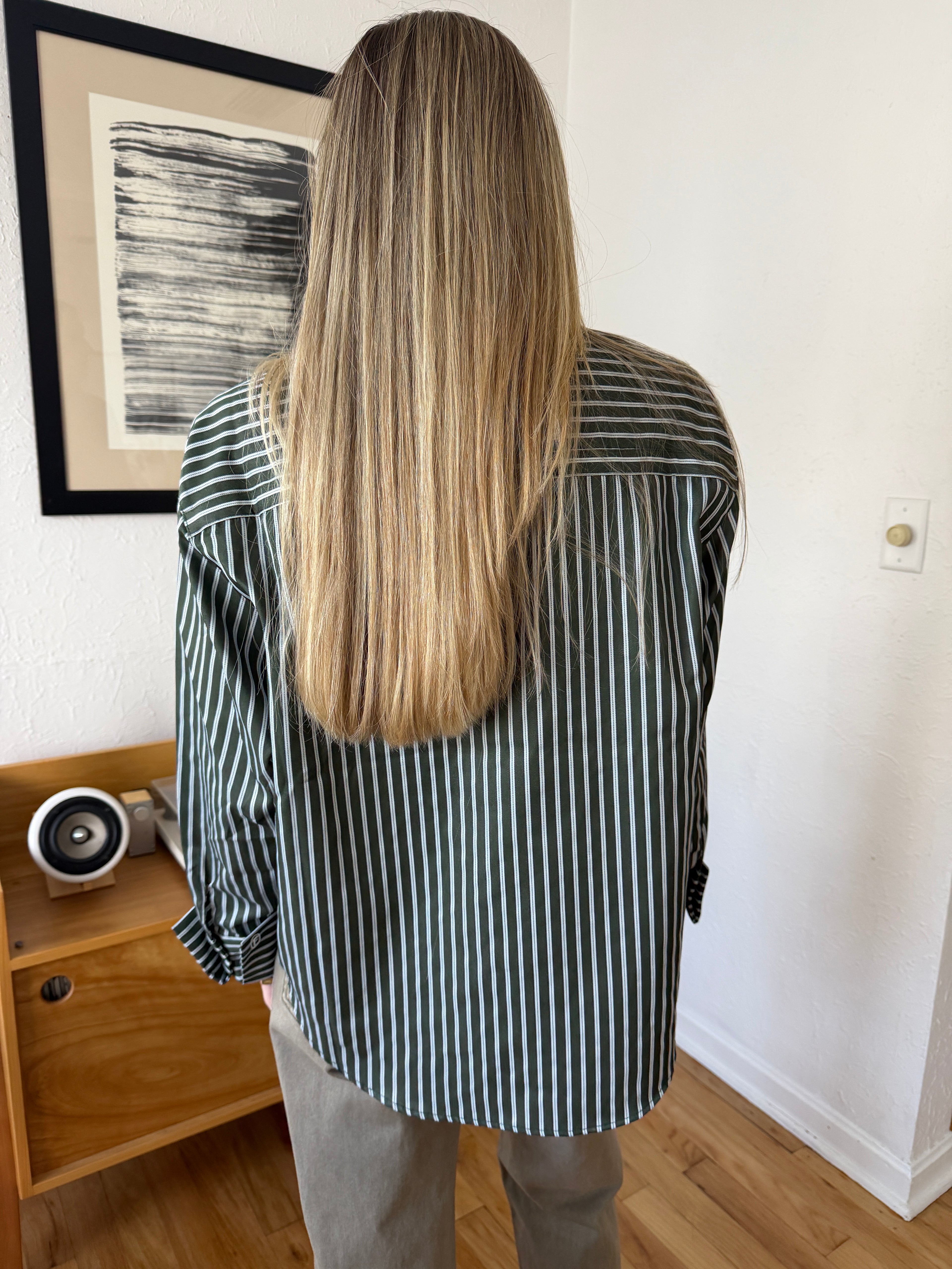 FRNCH Chester Green Striped Buttoned Collared Shirt