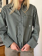 FRNCH Chester Green Striped Buttoned Collared Shirt