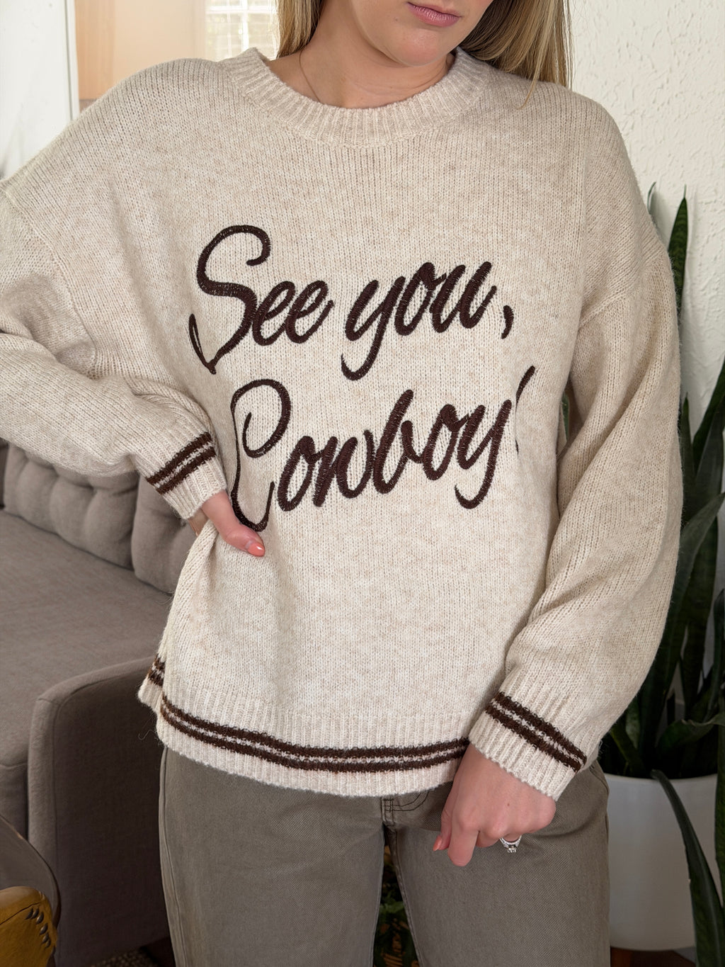 Bailey Rose Stetson Cream Cowboy Oversized Sweater