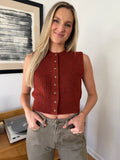 Sutton Knit Buttoned Vest Top (Rust)