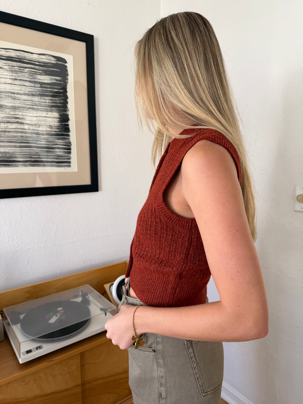 Sutton Knit Buttoned Vest Top (Rust)