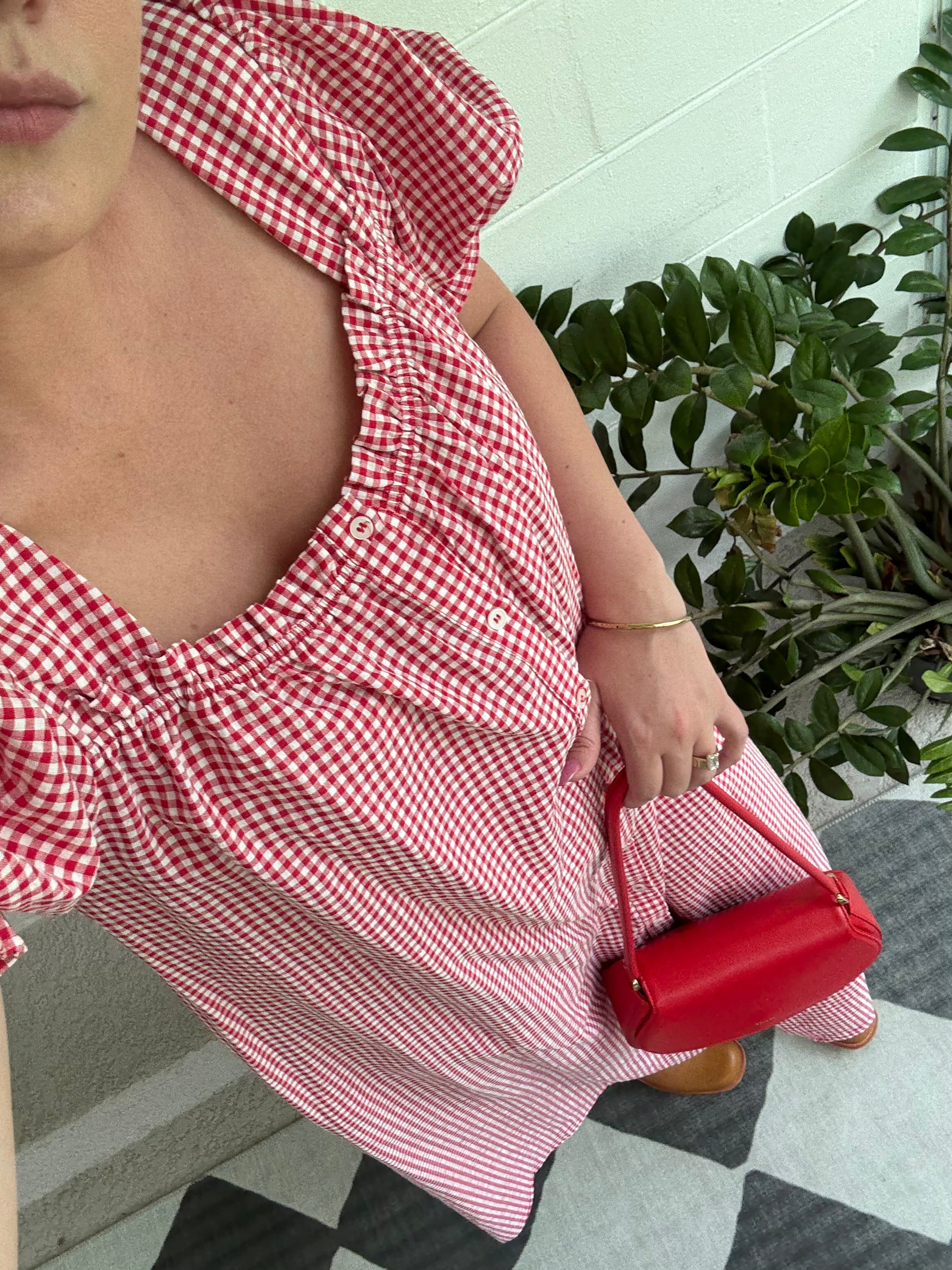 Things Between Della Red Gingham Puff Sleeve Maxi Dress
