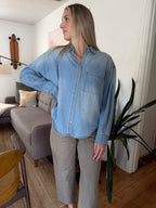 Miou Muse Sadie Light Wash Denim Buttoned Shirt