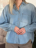 Miou Muse Sadie Light Wash Denim Buttoned Shirt (L)