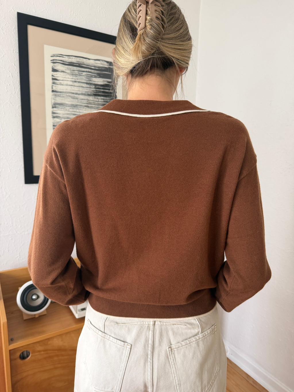 FRNCH Tilly Collared Knit Pullover Sweater Top (Brown)