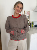 Things Between Talia Brown and Cream Striped Button Sweater