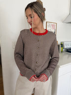 Things Between Talia Brown and Cream Striped Button Sweater