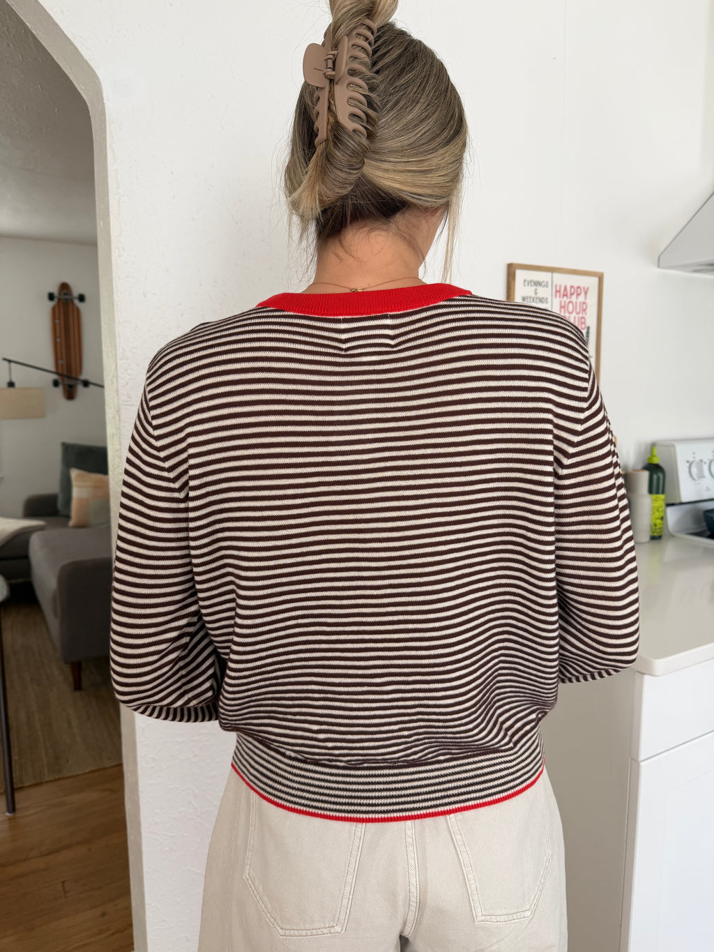 Things Between Talia Brown and Cream Striped Button Sweater