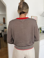 Things Between Talia Brown and Cream Striped Button Sweater