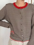 Things Between Talia Brown and Cream Striped Button Sweater