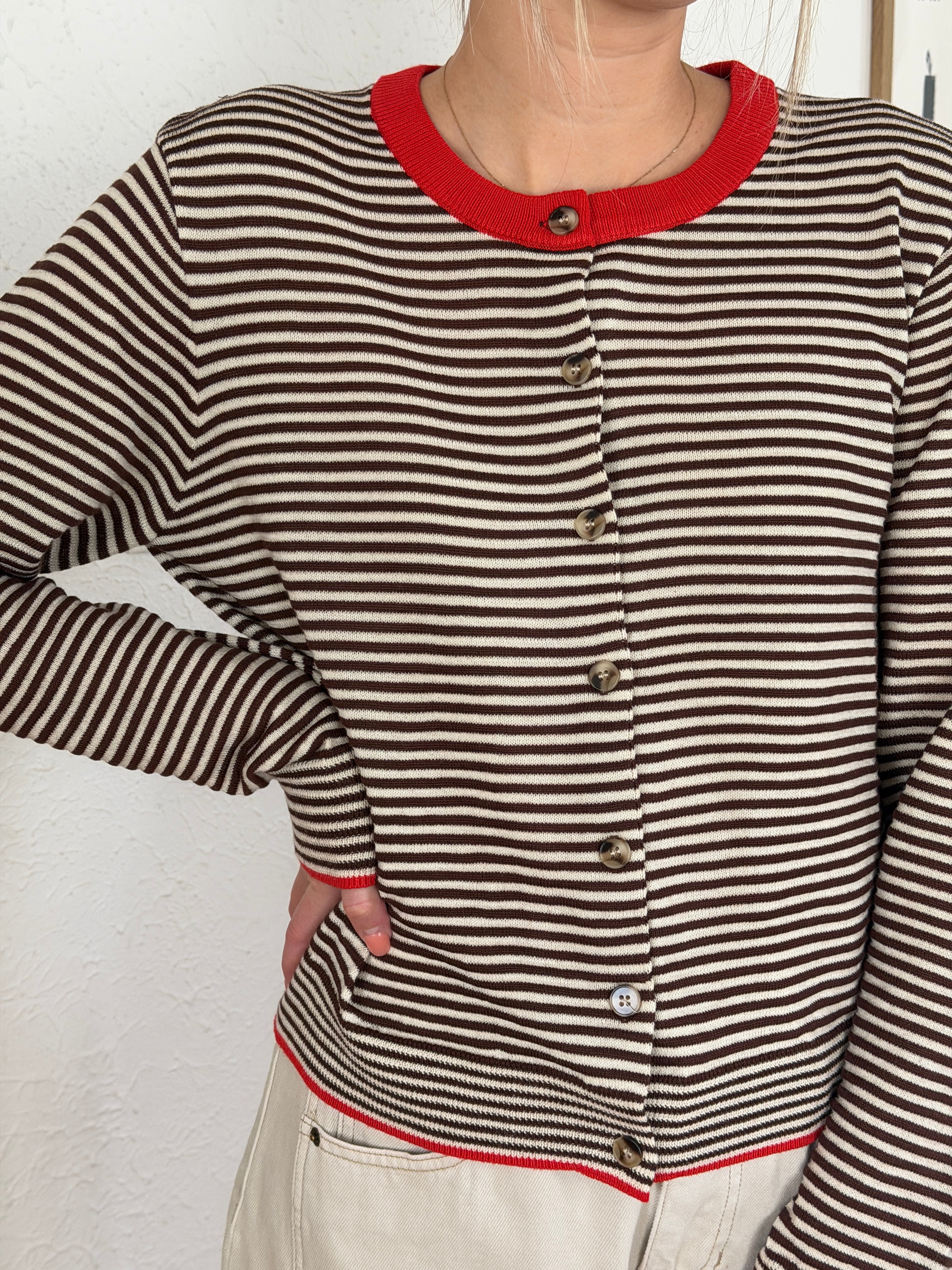 Things Between Talia Brown and Cream Striped Button Sweater