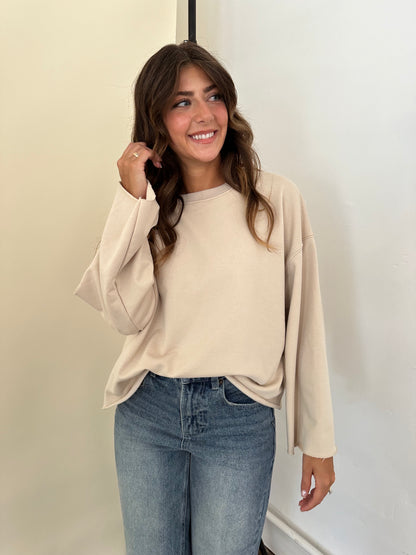 Flynn Beige Soft Casual Sweatshirt Top