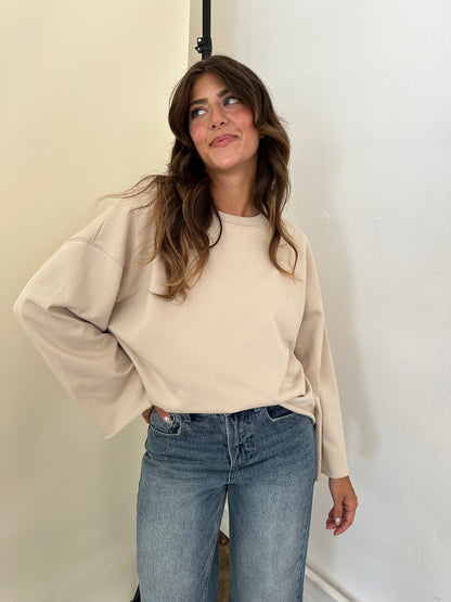 Flynn Beige Soft Casual Sweatshirt Top