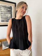 Thea Black Contrast Stitch Peplum Tank Top