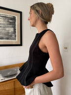 Thea Black Contrast Stitch Peplum Tank Top