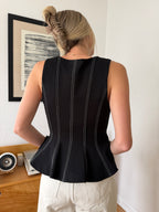 Thea Black Contrast Stitch Peplum Tank Top