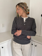 PINCH Theo Knit Pullover Button Detail Sweater (Grey)