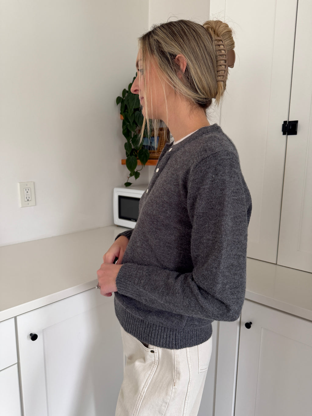 PINCH Theo Knit Pullover Button Detail Sweater (Grey)