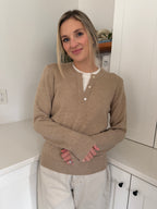 PINCH Theo Knit Pullover Button Detail Sweater (Beige)