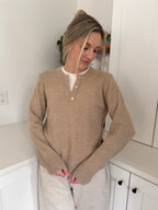 PINCH Theo Knit Pullover Button Detail Sweater (Beige)