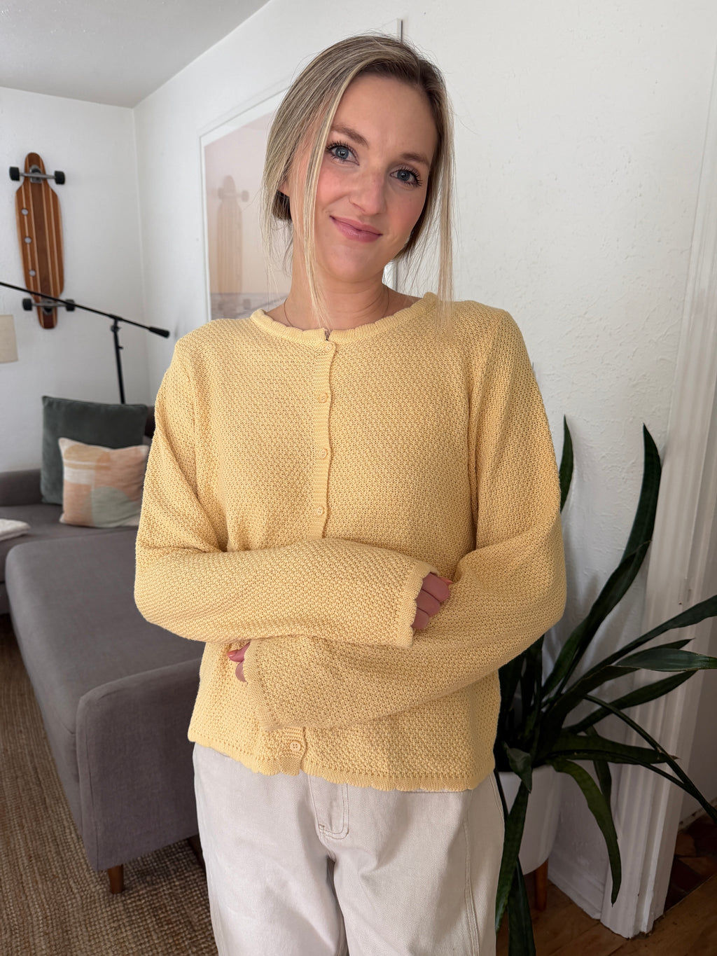 Things Between Tori Woven Knit Buttoned Cardigan (Yellow)