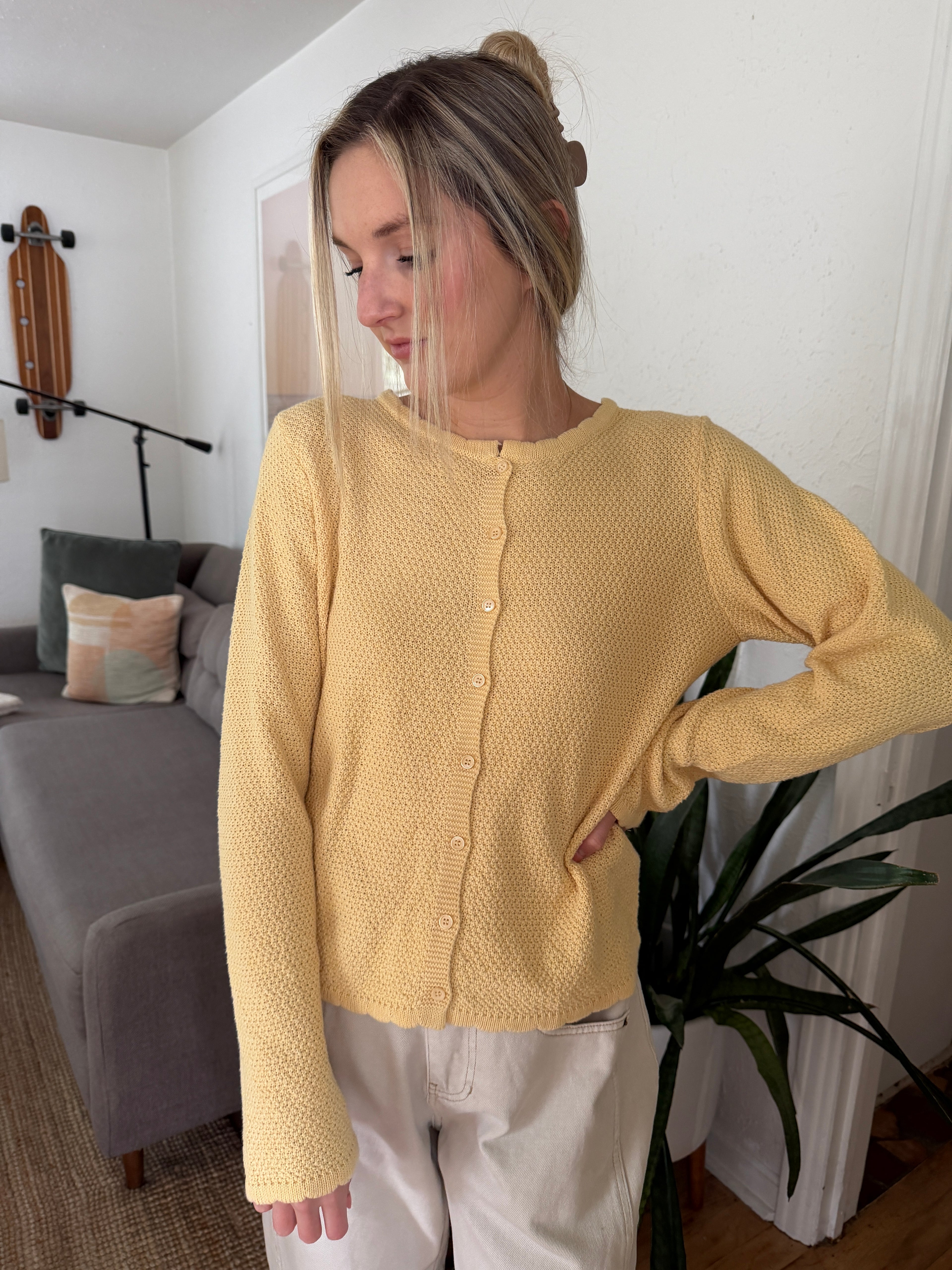 Things Between Tori Woven Knit Buttoned Cardigan (Yellow)
