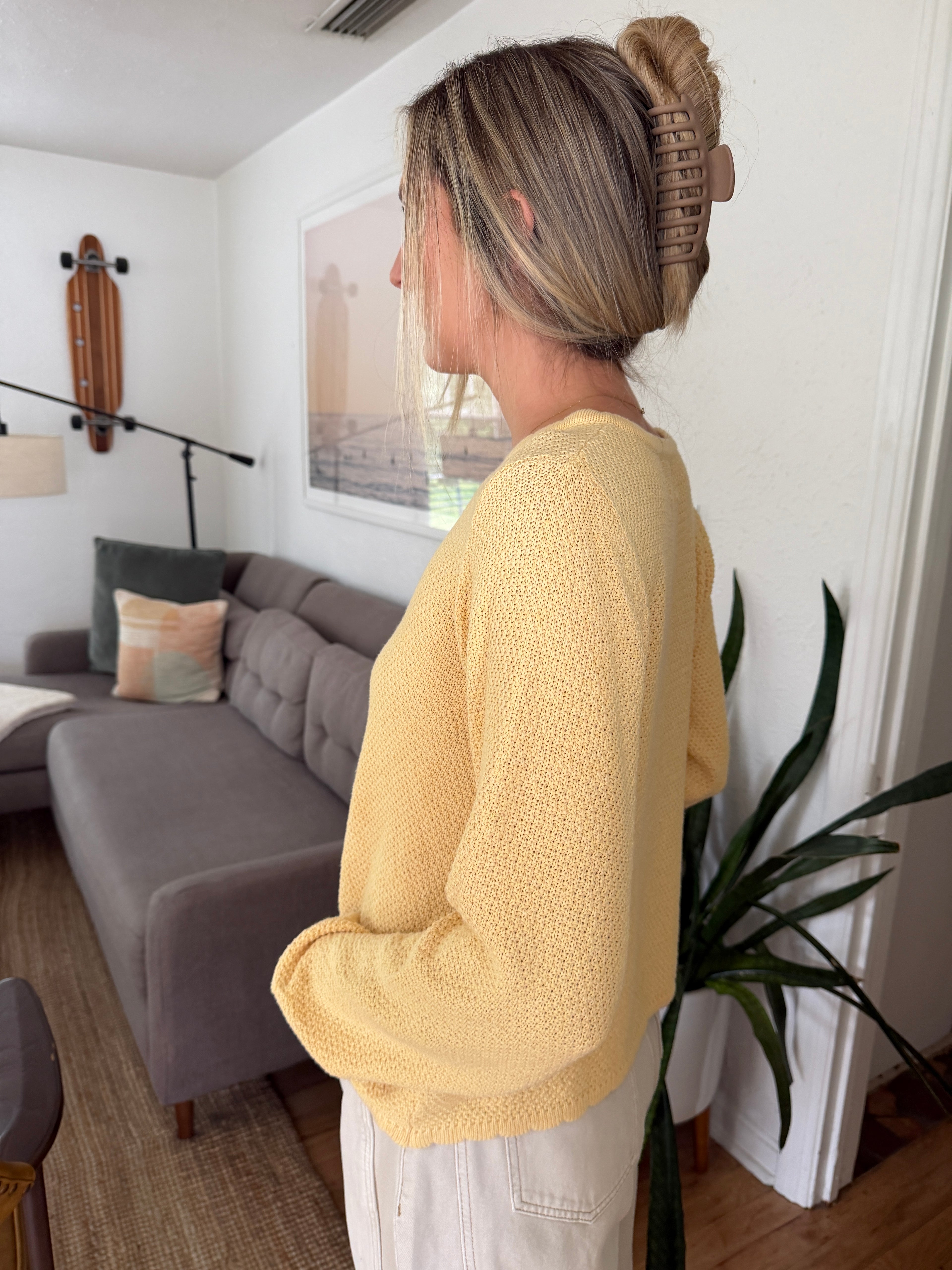 Things Between Tori Woven Knit Buttoned Cardigan (Yellow)