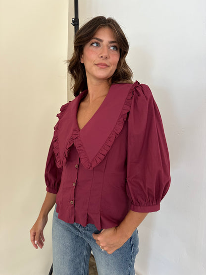 Sofie the Label Maggie Burgundy Button Peasant Top