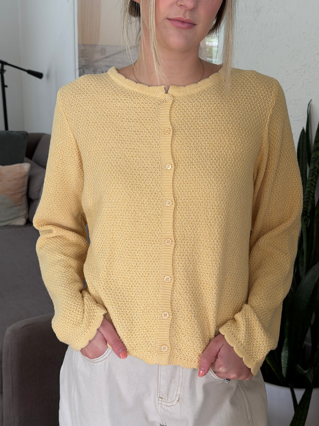 Things Between Tori Woven Knit Buttoned Cardigan (Yellow)
