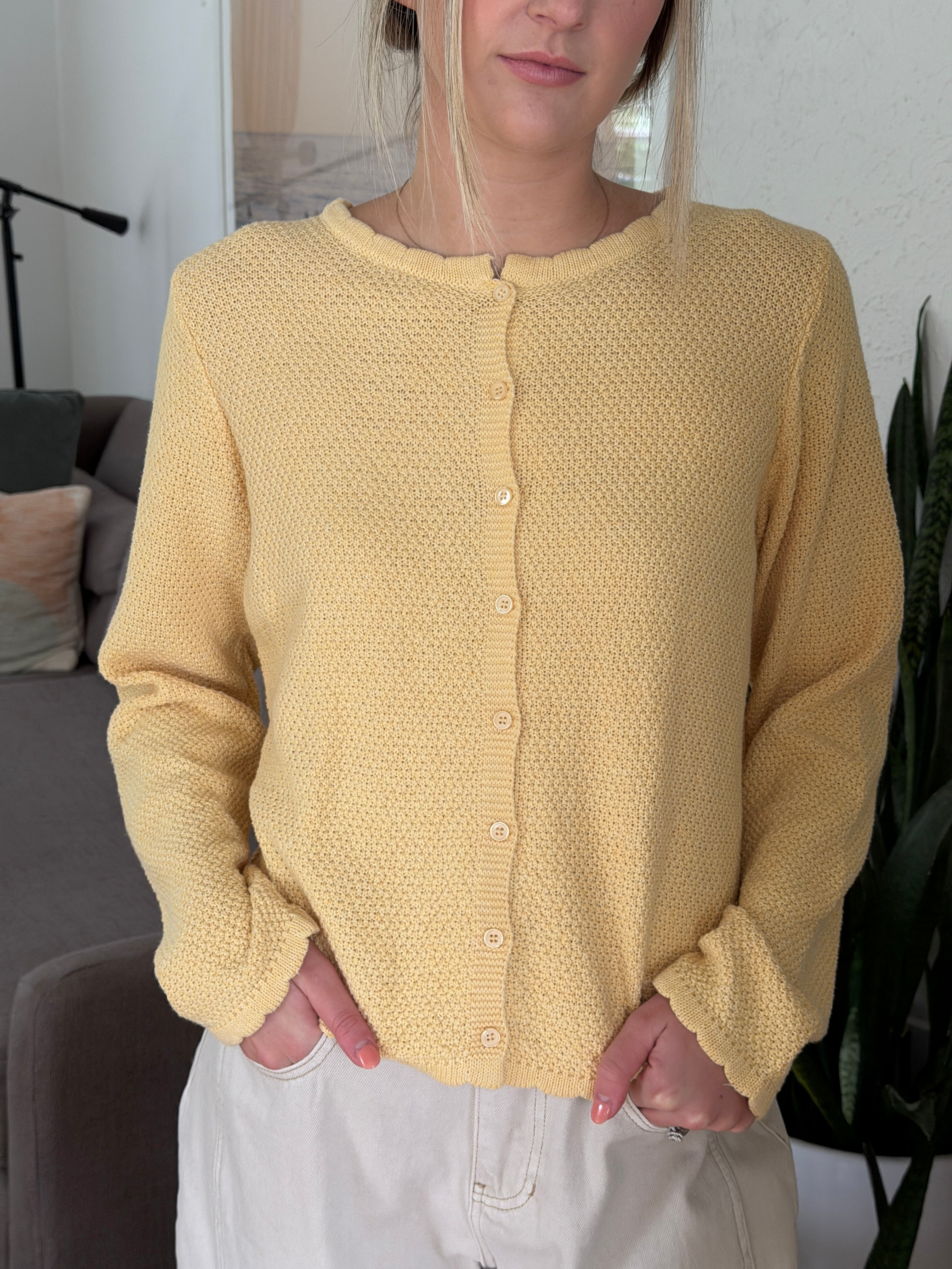 Things Between Tori Woven Knit Buttoned Cardigan (Yellow)