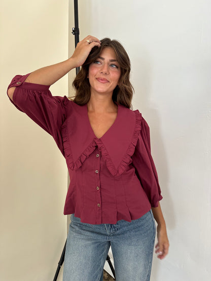Sofie the Label Maggie Burgundy Button Peasant Top