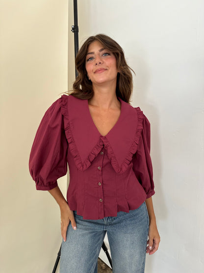 Sofie the Label Maggie Burgundy Button Peasant Top
