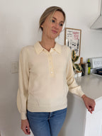 Current Air Teegan Cream Buttoned Collar Pullover Sweater