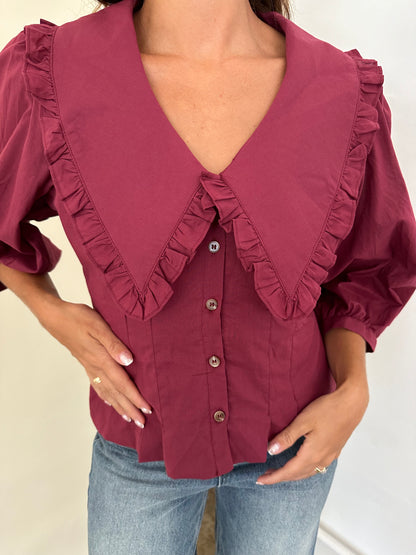Sofie the Label Maggie Burgundy Button Peasant Top