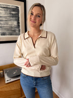 FRNCH Tilly Collared Knit Pullover Sweater Top (Cream)