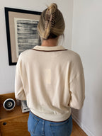 FRNCH Tilly Collared Knit Pullover Sweater Top (Cream)