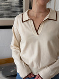 FRNCH Tilly Collared Knit Pullover Sweater Top (Cream)