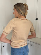 PINCH Tessa Beige Wool Knit Short Sleeve Top