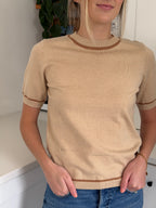 PINCH Tessa Beige Wool Knit Short Sleeve Top