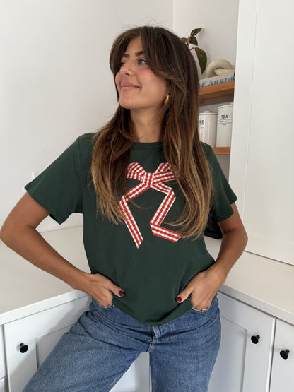 Things Between Gia Gingham Bow Print T-Shirt (Green)