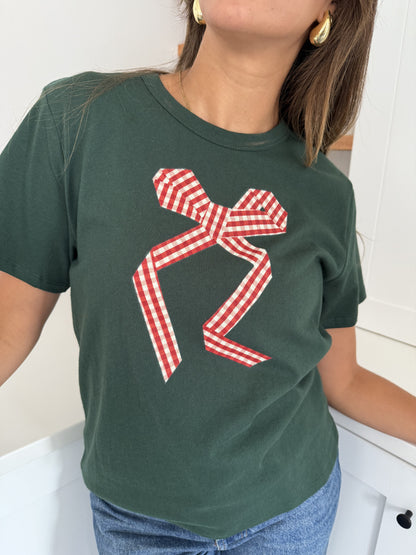 Things Between Gia Gingham Bow Print T-Shirt (Green)
