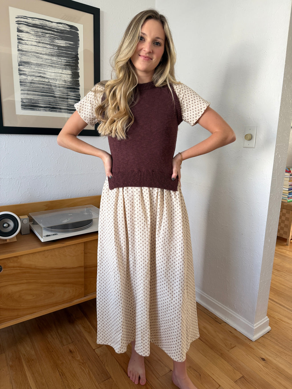 Things Between Violette Mixed Knit Printed Maxi Dress