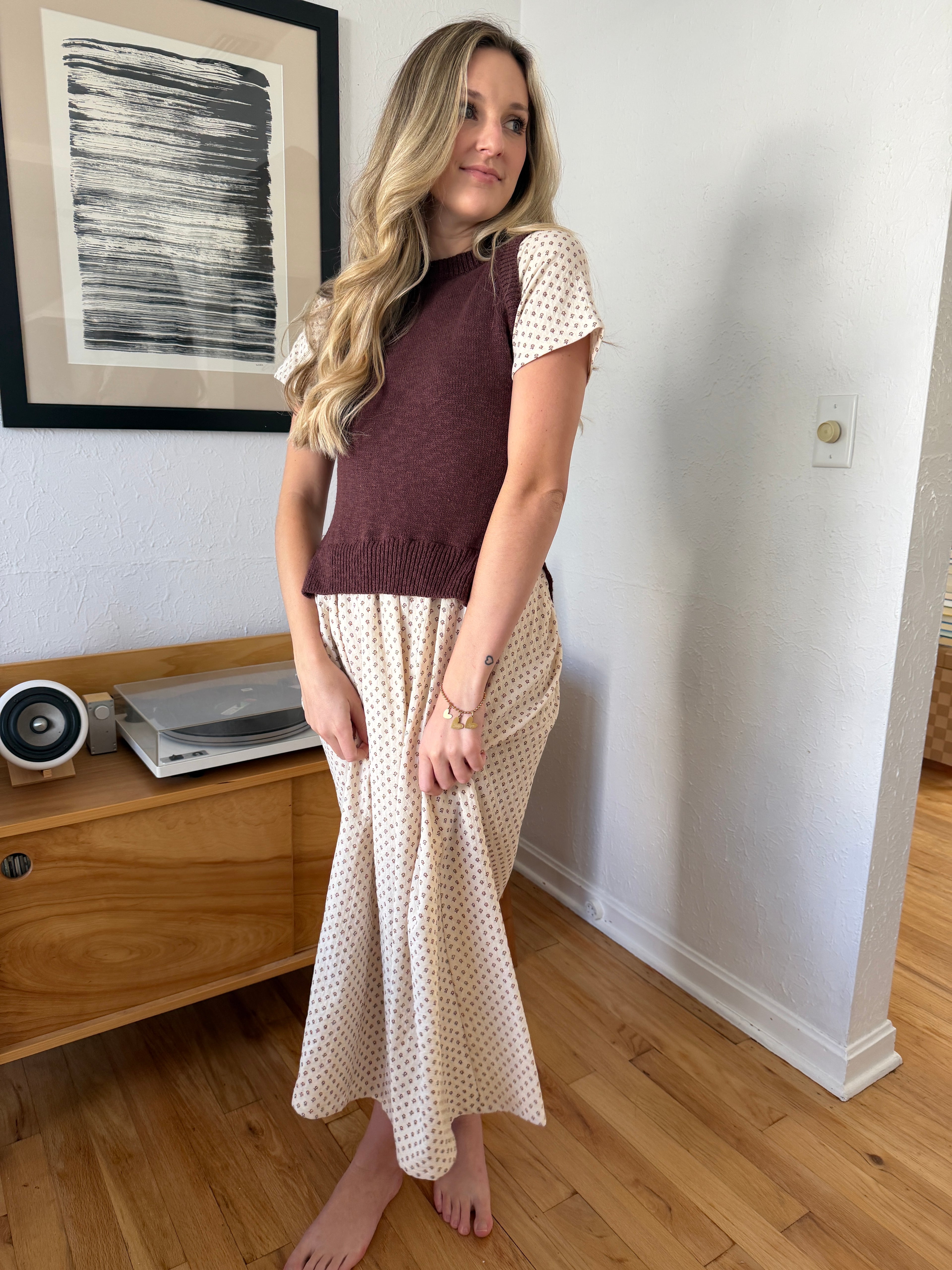 Things Between Violette Mixed Knit Printed Maxi Dress