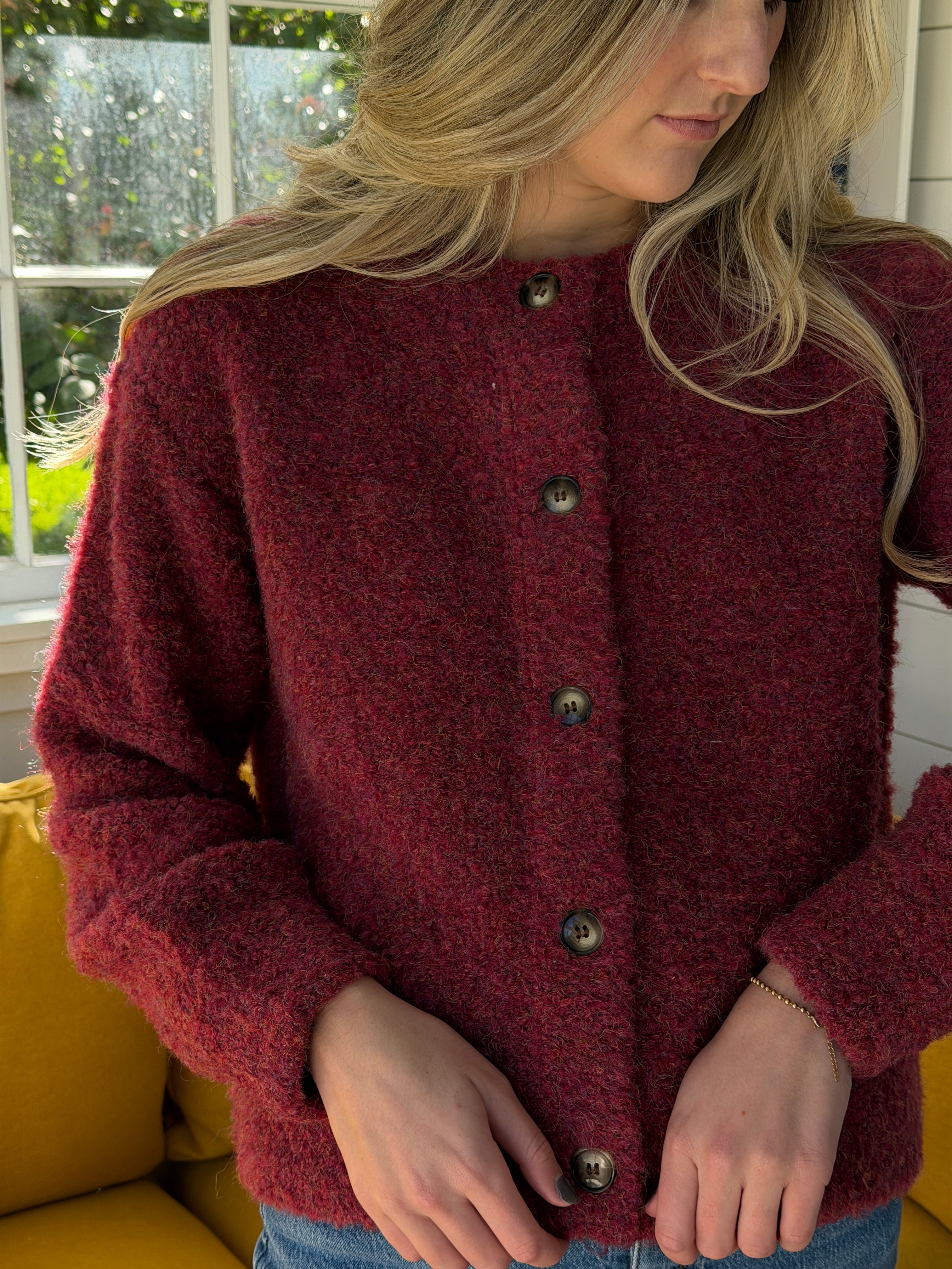FRNCH Megane Bordeaux Maroon Buttoned Cardigan