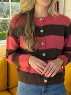 FRNCH Valencia Pink and Brown Stripe Buttoned Cardigan