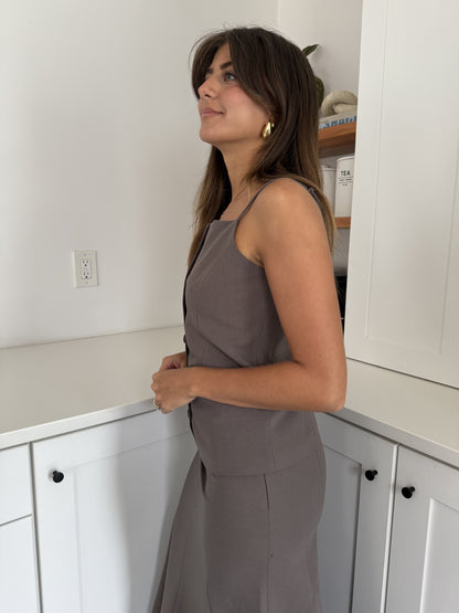 Genevieve Grey Buttoned Sleeveless Vest Top
