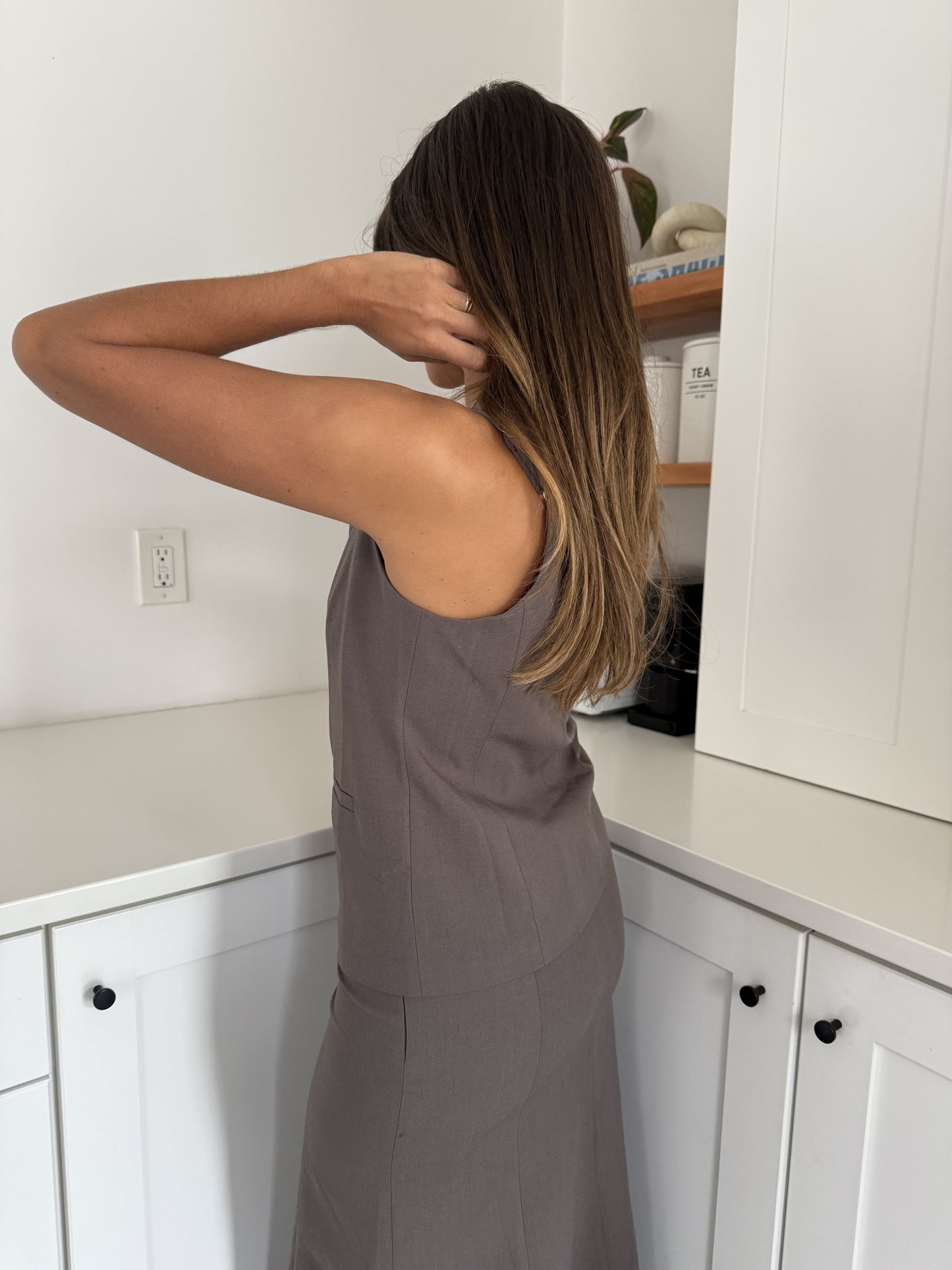 Genevieve Grey Buttoned Sleeveless Vest Top