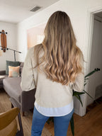 PINCH Dori Cream Knit Woven Combo Long Sleeve Top