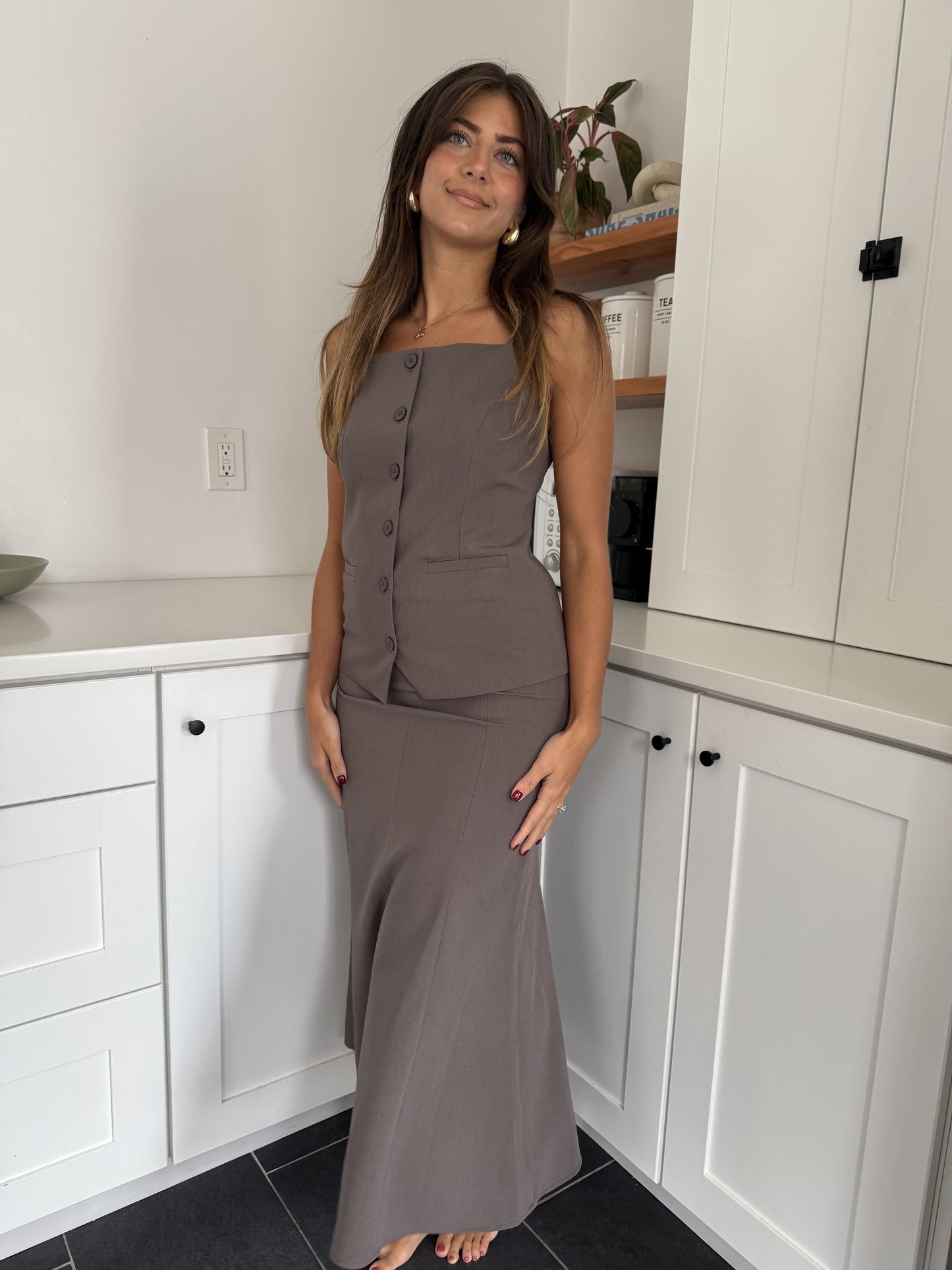 Genevieve Grey Fit Flare Midi Skirt
